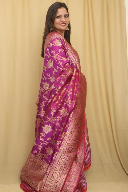 Exquisite Purple Handloom Banarasi Silk Meenakari Dupatta - Luxurion World