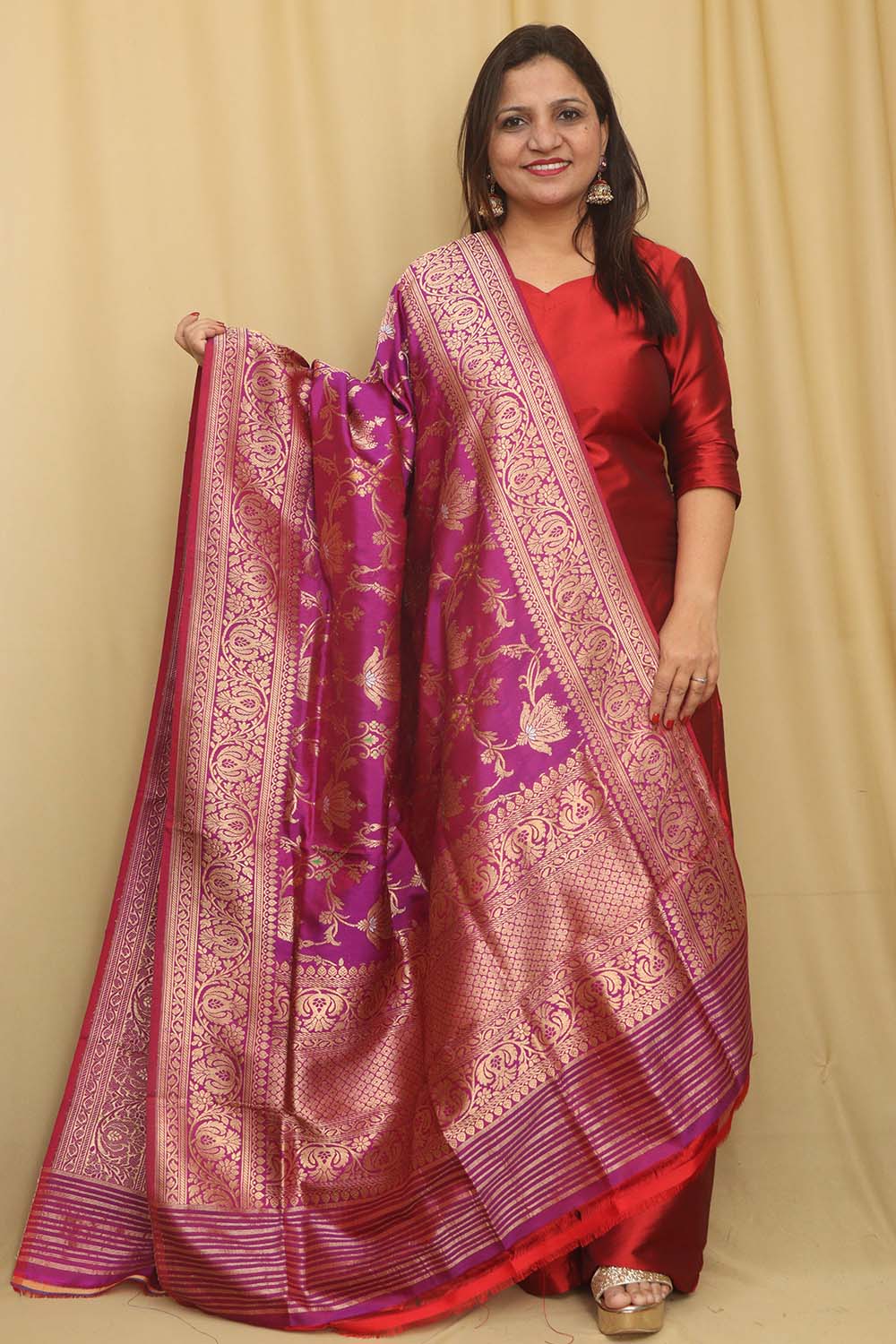 Exquisite Purple Handloom Banarasi Silk Meenakari Dupatta - Luxurion World- Crafted Heirlooms