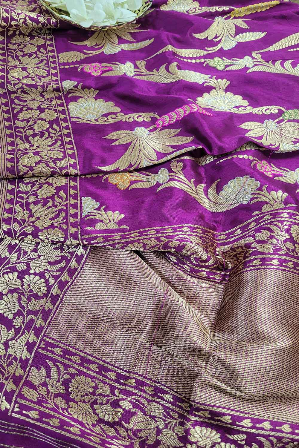 Exquisite Purple Handloom Banarasi Silk Meenakari Dupatta - Luxurion World- Crafted Heirlooms