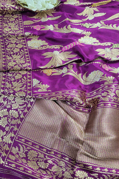 Exquisite Purple Handloom Banarasi Silk Meenakari Dupatta - Luxurion World