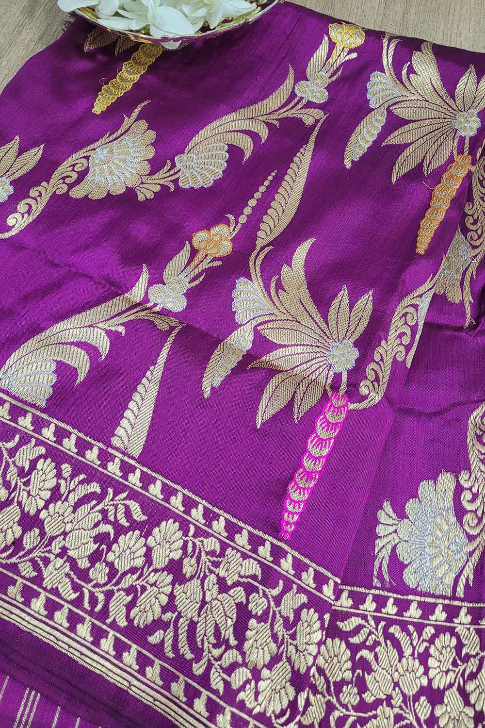 Exquisite Purple Handloom Banarasi Silk Meenakari Dupatta - Luxurion World- Crafted Heirlooms