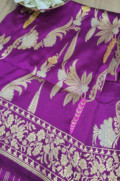 Exquisite Purple Handloom Banarasi Silk Meenakari Dupatta - Luxurion World