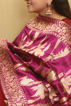 Exquisite Purple Handloom Banarasi Silk Meenakari Dupatta - Luxurion World- Crafted Heirlooms