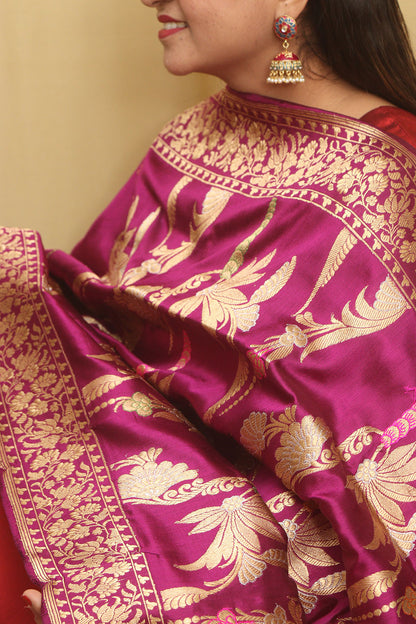 Exquisite Purple Handloom Banarasi Silk Meenakari Dupatta - Luxurion World