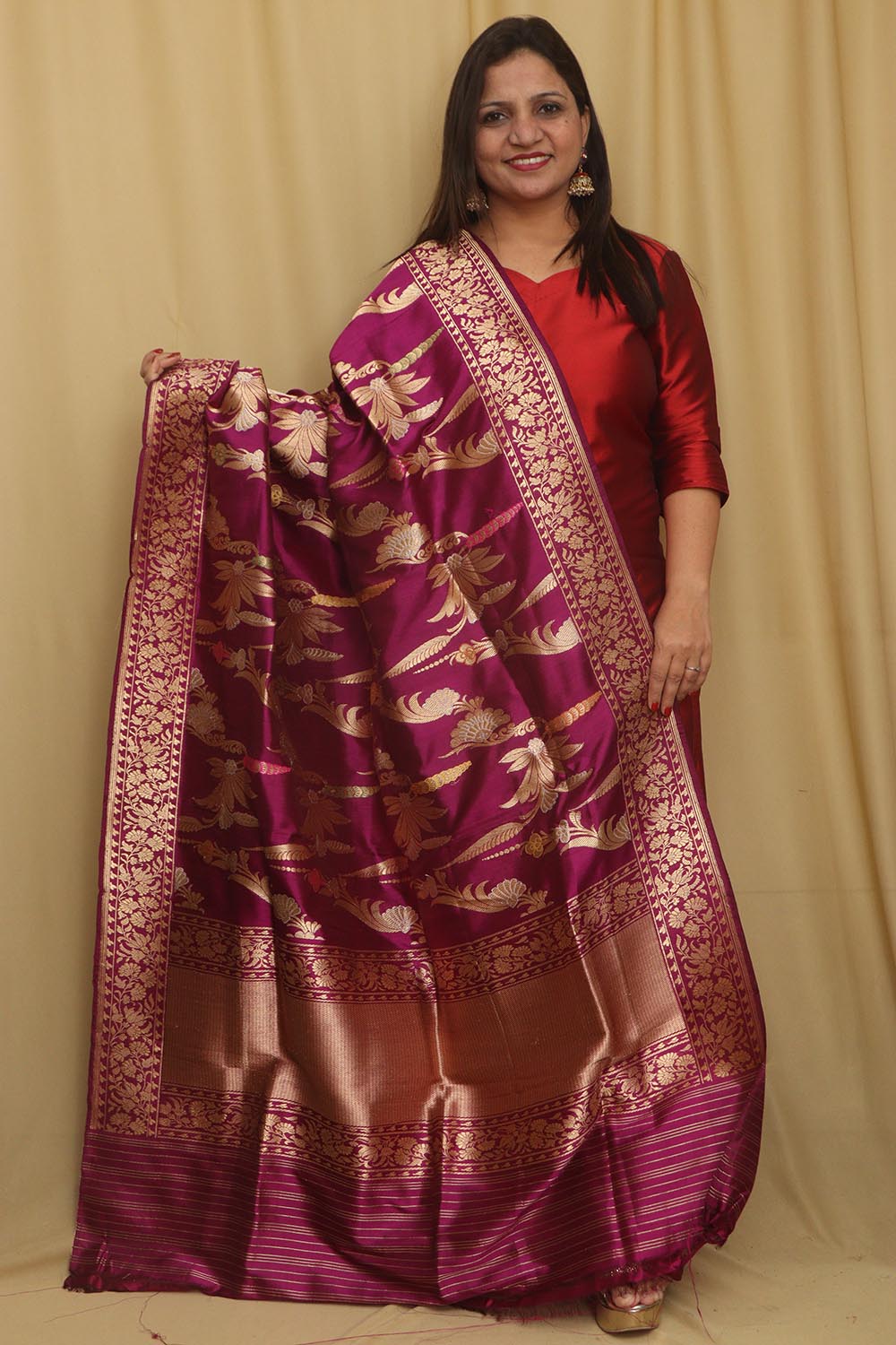 Exquisite Purple Handloom Banarasi Silk Meenakari Dupatta - Luxurion World