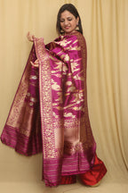 Exquisite Purple Handloom Banarasi Silk Meenakari Dupatta - Luxurion World- Crafted Heirlooms