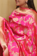 Pink Handloom Banarasi Pure Katan Silk Meenakari Dupatta - Luxurion World