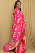 Pink Handloom Banarasi Pure Katan Silk Meenakari Dupatta - Luxurion World