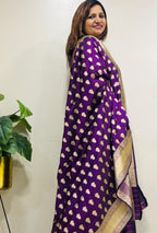 Exquisite Purple Banarasi Handloom Pure Katan Silk Booti Design Dupatta - Luxurion World