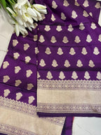 Exquisite Purple Banarasi Handloom Pure Katan Silk Booti Design Dupatta - Luxurion World