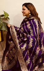 Exquisite Purple Banarasi Handloom Pure Katan Silk Flower Design Meenakari Dupatta - Luxurion World