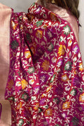 Exquisite Pink Banarasi Handloom Pure Katan Silk Flower Design Meenakari Dupatta - Luxurion World