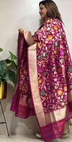 Exquisite Pink Banarasi Handloom Pure Katan Silk Flower Design Meenakari Dupatta - Luxurion World