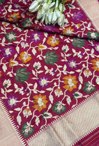Exquisite Pink Banarasi Handloom Pure Katan Silk Flower Design Meenakari Dupatta - Luxurion World