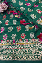 Green Handloom Banarasi Pure Katan Silk Flower Design Meenakari Dupatta - Luxurion World