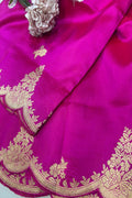 Pink Handloom Banarasi Pure Katan Silk Flower Design Dupatta - Luxurion World