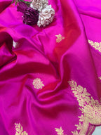 Pink Handloom Banarasi Pure Katan Silk Flower Design Dupatta - Luxurion World