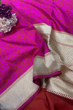 Pink Handloom Banarasi Pure Katan Silk Tanchui Dupatta - Luxurion World