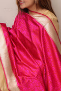 Pink Handloom Banarasi Pure Katan Silk Tanchui Dupatta - Luxurion World
