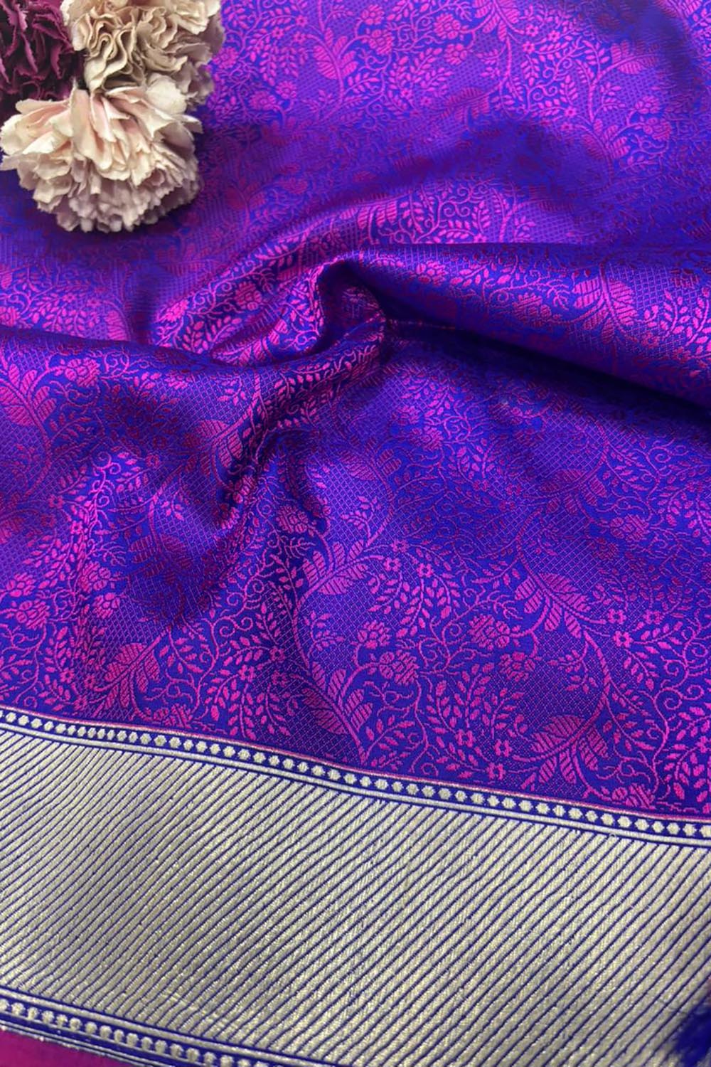 Purple Handloom Banarasi Pure Katan Silk Tanchui Dupatta - Luxurion World