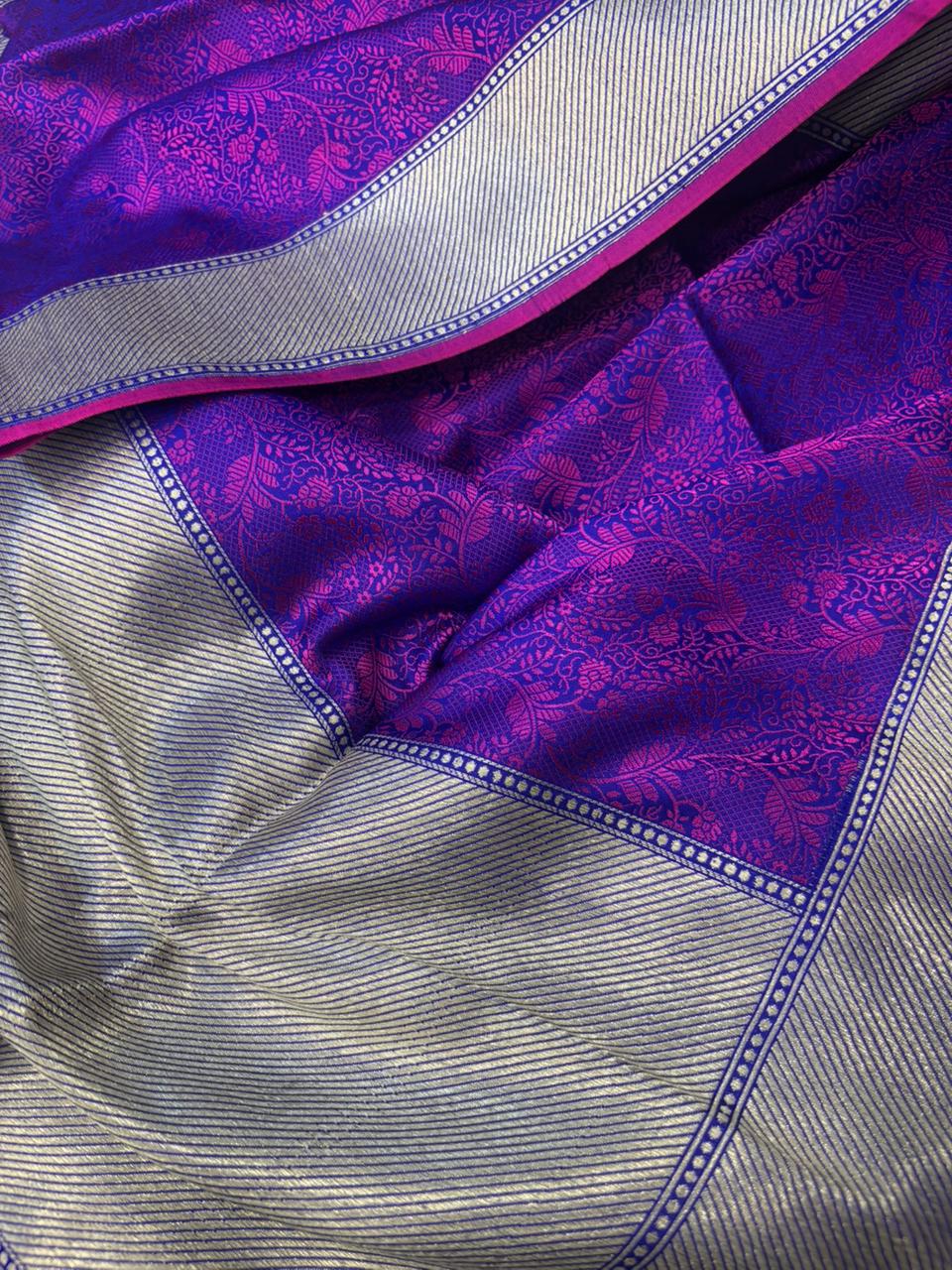 Purple Handloom Banarasi Pure Katan Silk Tanchui Dupatta - Luxurion World
