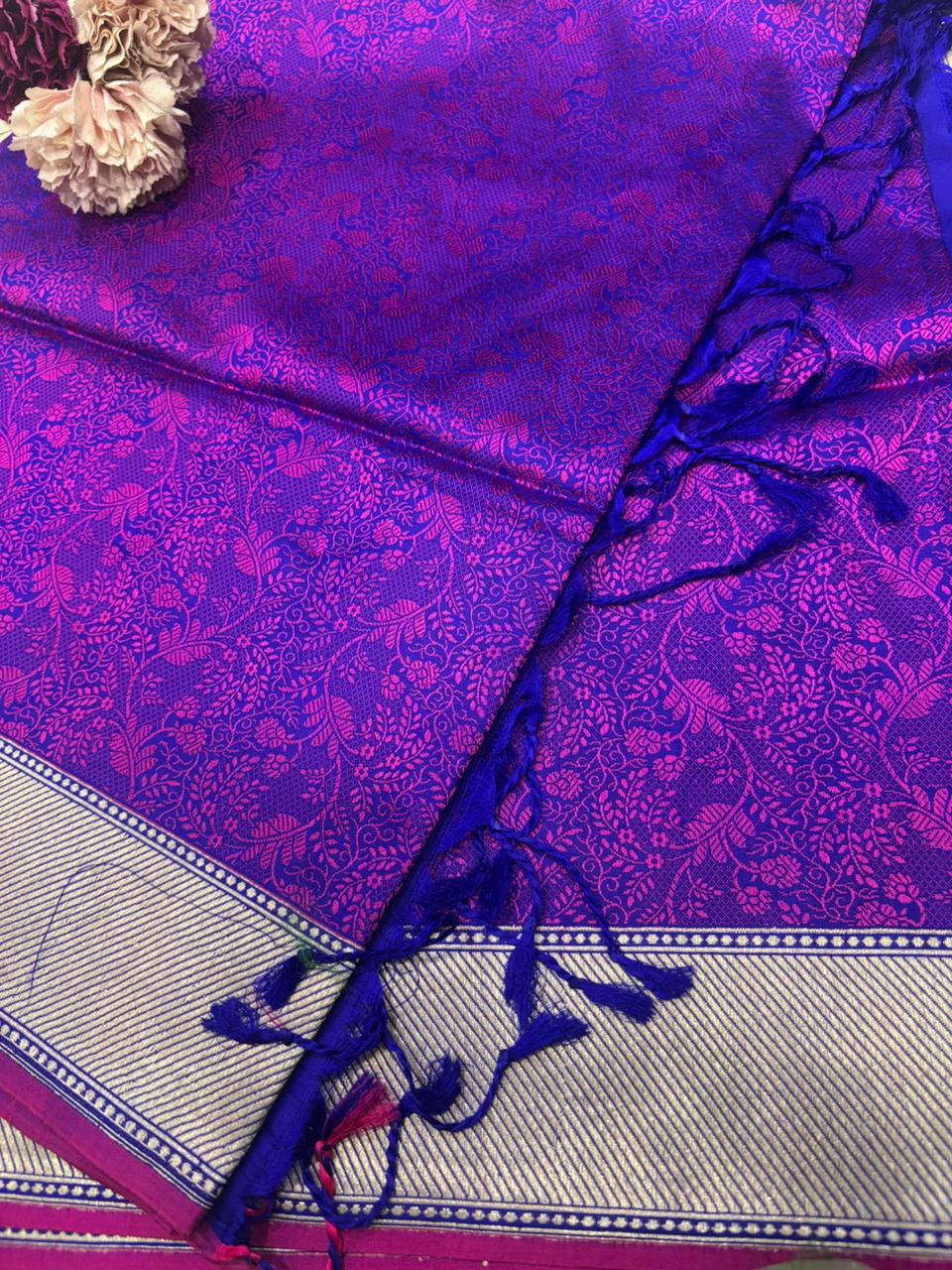Purple Handloom Banarasi Pure Katan Silk Tanchui Dupatta - Luxurion World