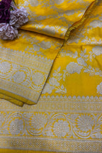 Yellow Handloom Banarasi Pure Katan Silk Flower Design Dupatta - Luxurion World