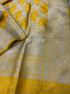 Yellow Handloom Banarasi Pure Katan Silk Flower Design Dupatta - Luxurion World