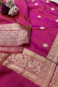Pink Handloom Banarasi Pure Katan Silk Flower Design Dupatta - Luxurion World