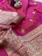 Pink Handloom Banarasi Pure Katan Silk Flower Design Dupatta - Luxurion World