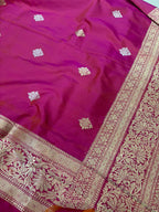 Pink Handloom Banarasi Pure Katan Silk Flower Design Dupatta - Luxurion World