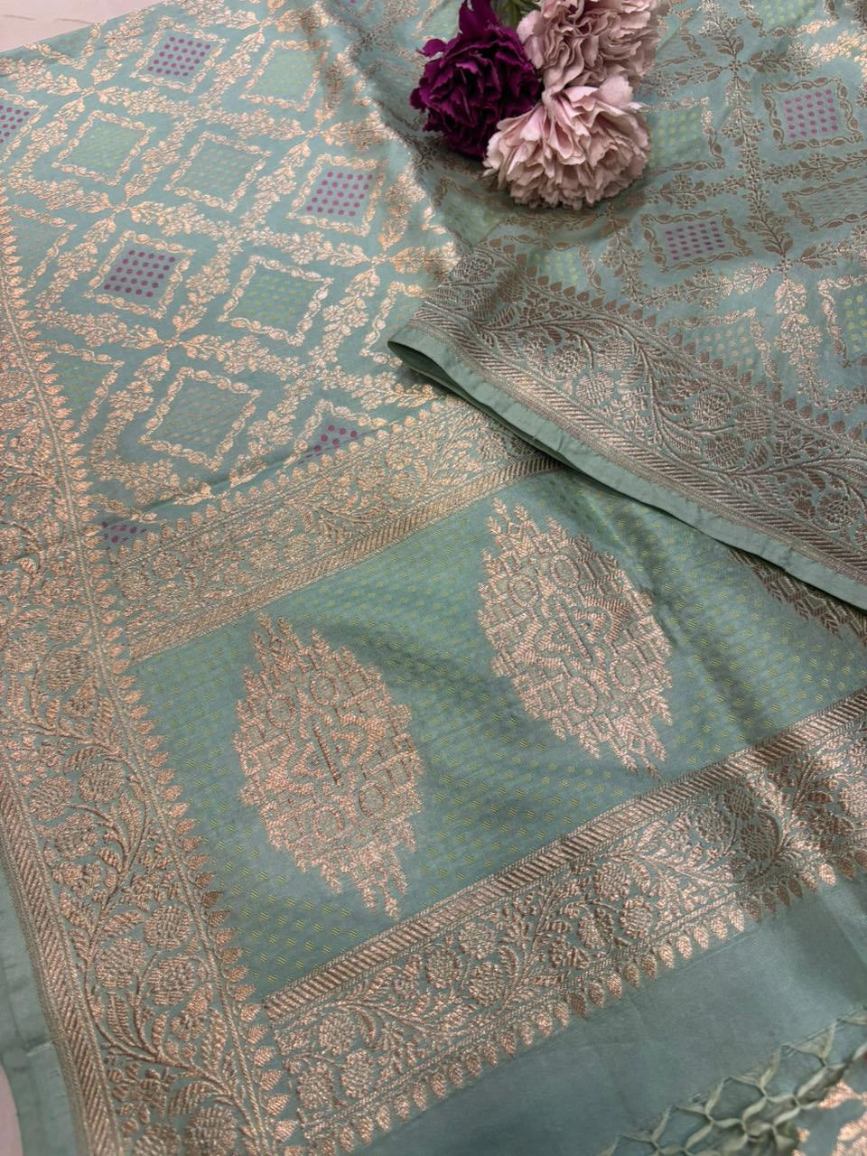 Blue Handloom Banarasi Pure Katan Silk Dupatta - Luxurion World