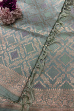 Blue Handloom Banarasi Pure Katan Silk Dupatta - Luxurion World