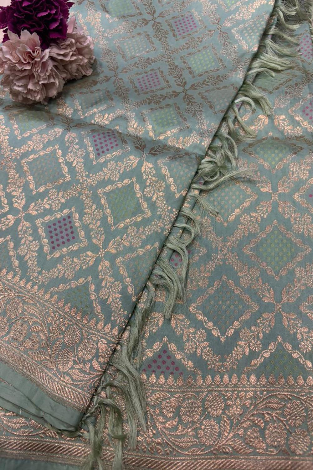 Blue Handloom Banarasi Pure Katan Silk Dupatta - Luxurion World