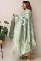 Blue Handloom Banarasi Pure Katan Silk Dupatta - Luxurion World