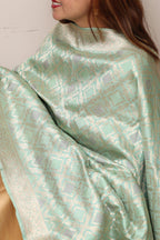 Blue Handloom Banarasi Pure Katan Silk Dupatta - Luxurion World