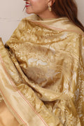 Green Handloom Banarasi Pure Katan Silk Bird Design Sona Roopa Dupatta - Luxurion World