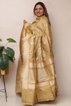 Green Handloom Banarasi Pure Katan Silk Bird Design Sona Roopa Dupatta - Luxurion World