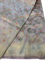Off White Pure Katan Silk Banarasi Handloom Flower Design Dupatta - Luxurion World- Crafted Heirlooms