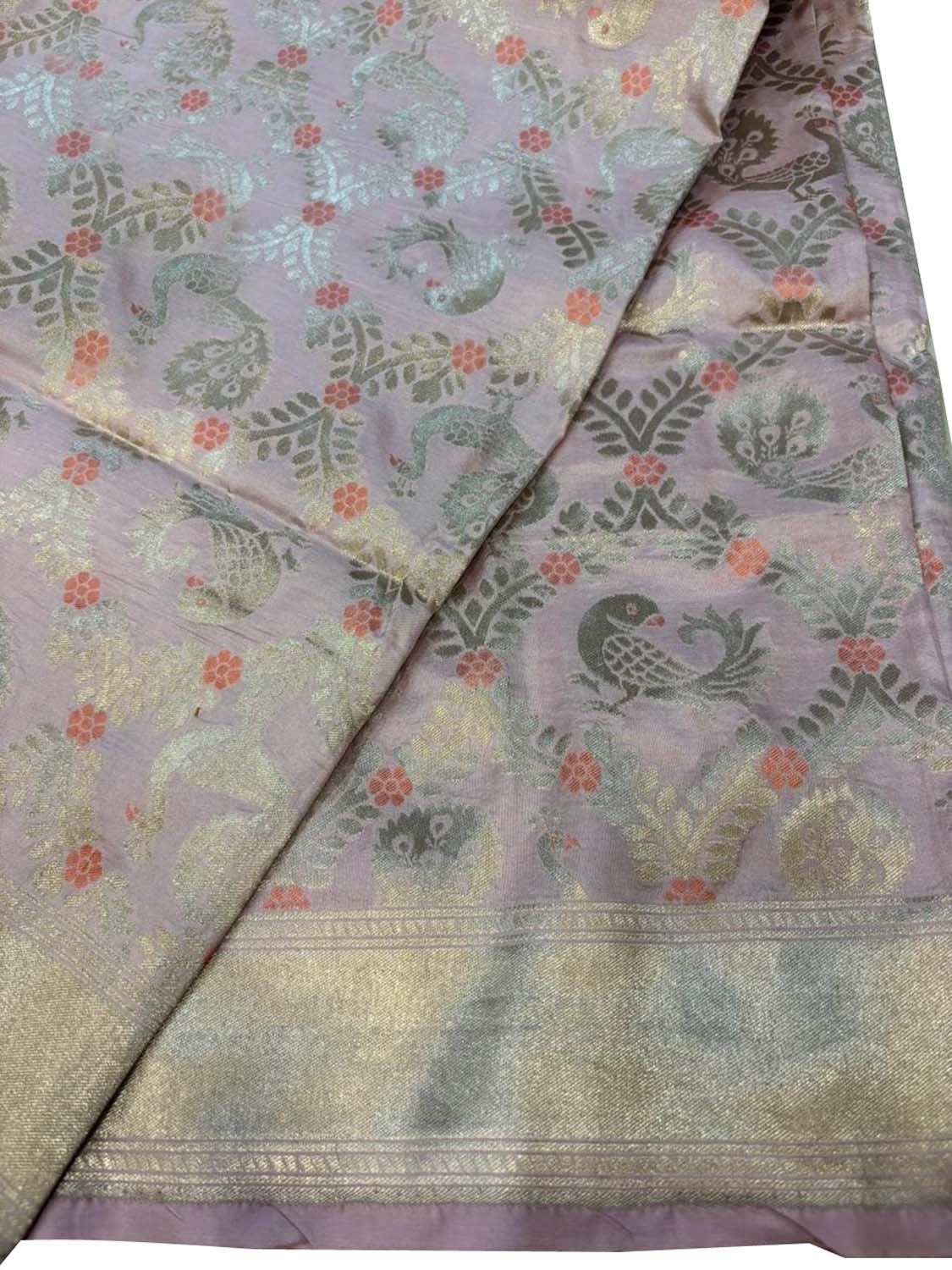 Off White Pure Katan Silk Banarasi Handloom Flower Design Dupatta - Luxurion World- Crafted Heirlooms