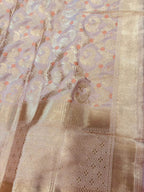 Pink Pure Katan Silk Banarasi Handloom Flower And Parrot Design Meenakari Dupatta - Luxurion World