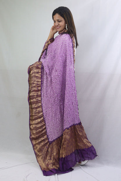 Stunning Purple Bandhani Kanjeevaram Silk Dupatta with Intricate Border - Luxurion World