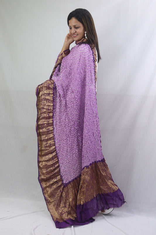 Stunning Purple Bandhani Kanjeevaram Silk Dupatta with Intricate Border - Luxurion World