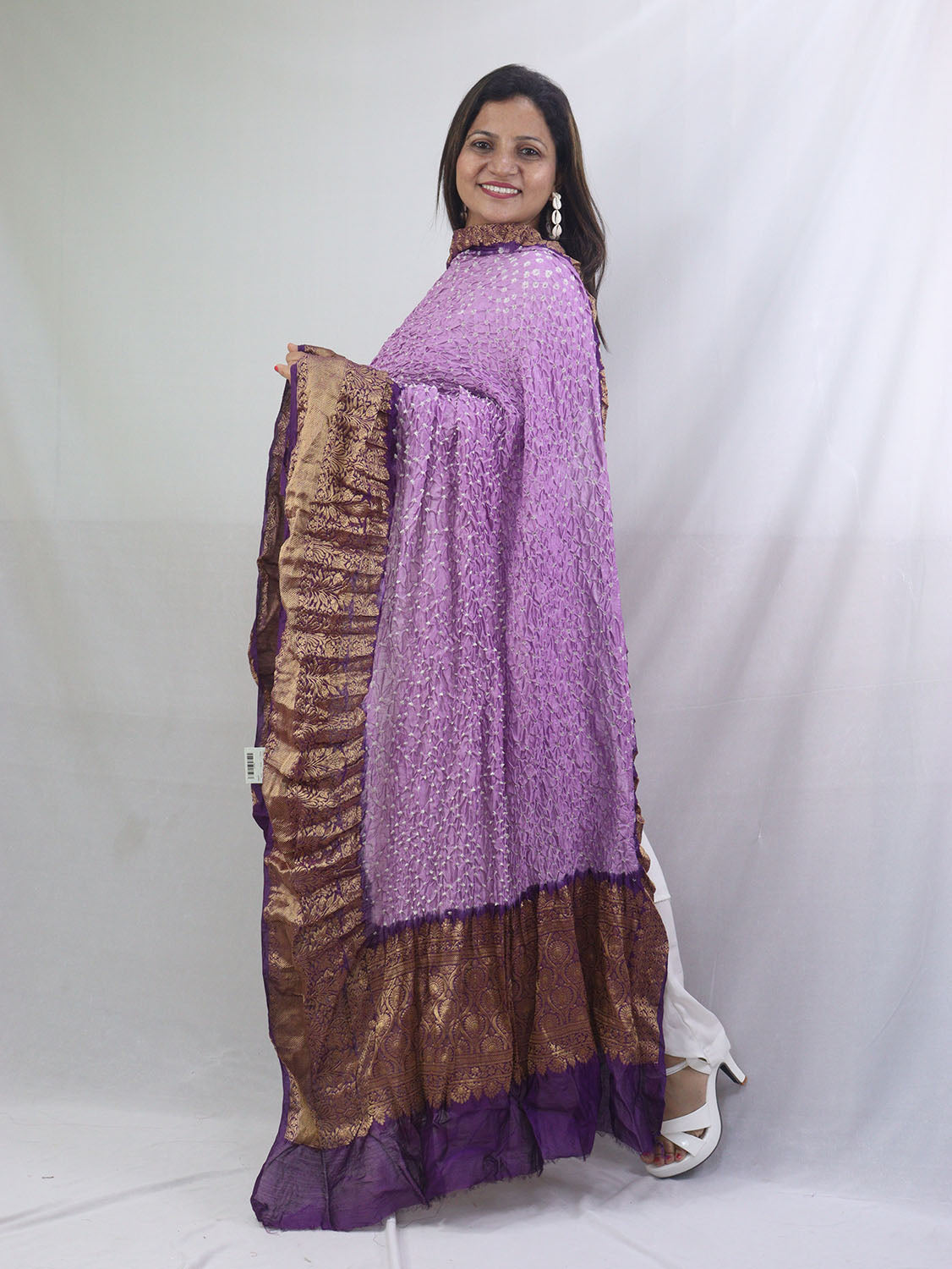 Stunning Purple Bandhani Kanjeevaram Silk Dupatta with Intricate Border - Luxurion World