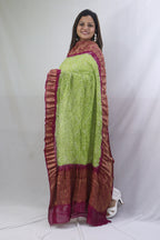 Green Bandhani Kanjeevaram Border Silk Dupatta - Pure Elegance - Luxurion World