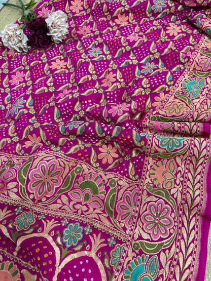 Beautiful Pink Banarasi Bandhani Pure Georgette Dupatta - Luxurion World
