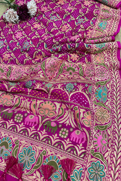 Beautiful Pink Banarasi Bandhani Pure Georgette Dupatta - Luxurion World