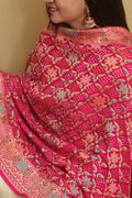 Beautiful Pink Banarasi Bandhani Pure Georgette Dupatta - Luxurion World- Crafted Heirlooms