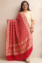 Red Banarasi Bandhani Pure Georgette Dupatta - Luxurion World