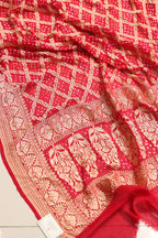 Red Banarasi Bandhani Pure Georgette Dupatta - Luxurion World